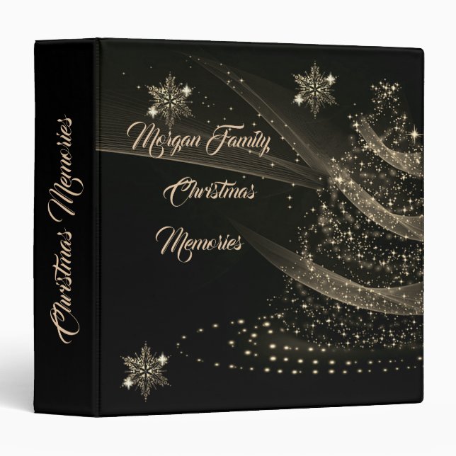 Elegant Gold Christmas Tree 3 Ring Binder (Front/Spine)