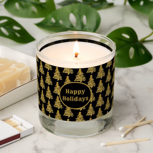 Elegant Gold Christmas Tree Black  Scented Candle (Lit)