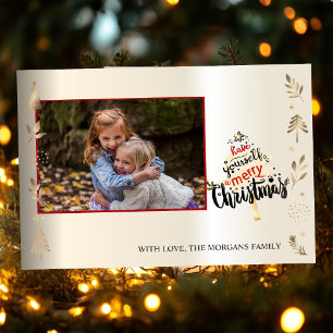 Elegant Gold Christmas Tree,Branches,Your Photo