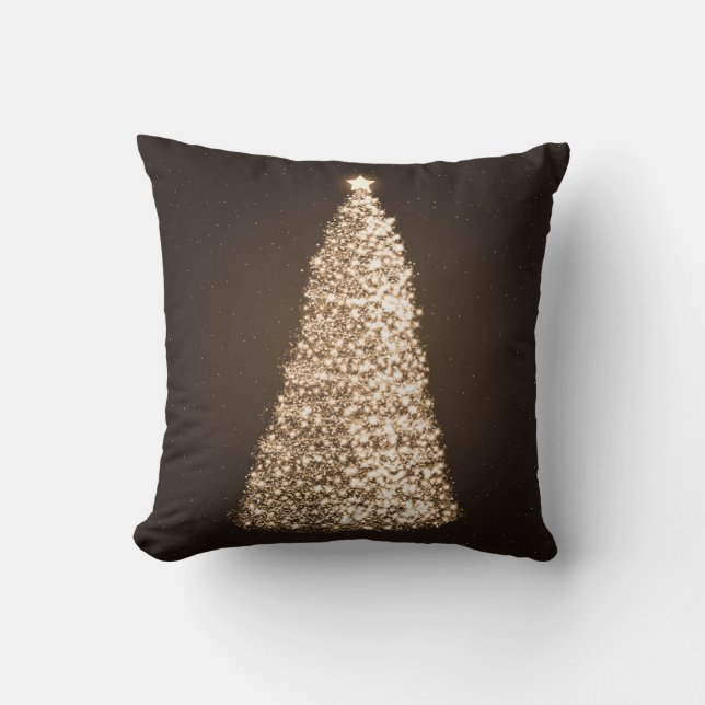 Elegant Gold Christmas Tree Brown Throw Pillow (Front)