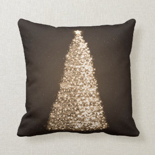 Elegant Gold Christmas Tree Brown Throw Pillow
