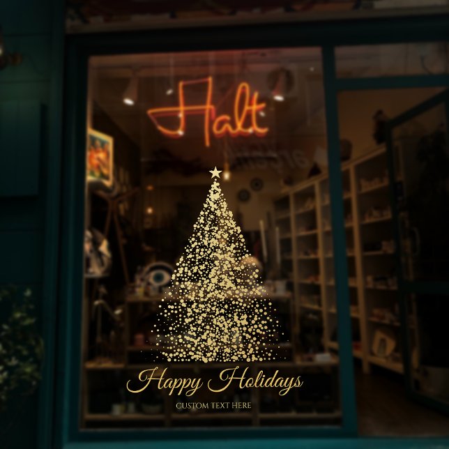 Elegant Gold Christmas Tree Business Holiday Window Cling (Elegant Gold Christmas Tree Business Holiday Window Cling)