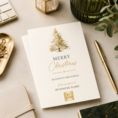 Elegant Gold Christmas Tree Business Logo Holiday Card