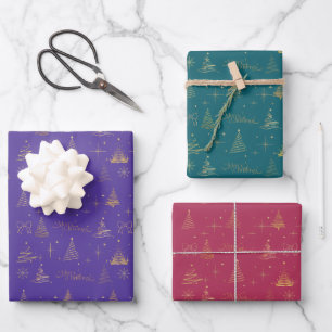 Elegant Gold Christmas Tree Doodles  Wrapping Paper Sheets