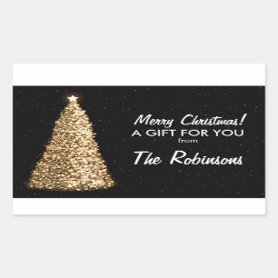 Elegant Gold Christmas Tree Gift Tag Black