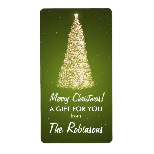 Elegant Gold Christmas Tree Gift Tag Green