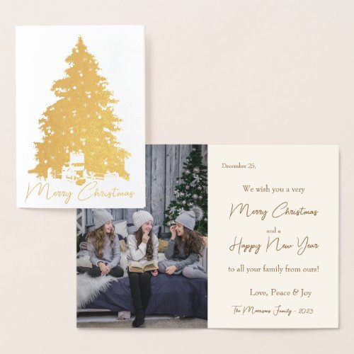 Elegant Gold Christmas Tree  Gifts Photo Real Foil Card