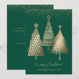 Elegant Gold Christmas Tree Glitter Snow Holiday Card