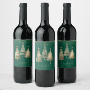Elegant Gold Christmas Tree Glitter Snow Wine Label