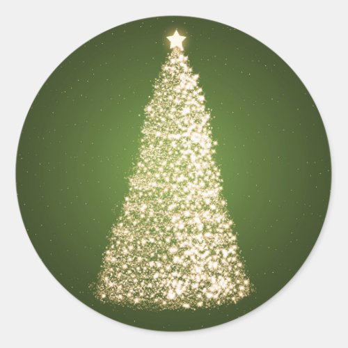 Elegant Gold Christmas Tree Green Classic Round Sticker
