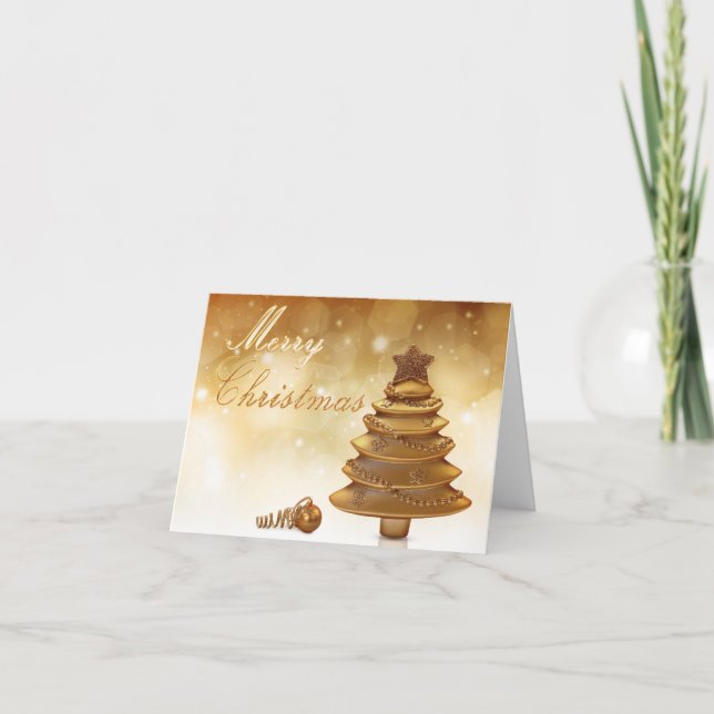 Elegant Gold Christmas Tree Holiday Card (Front)