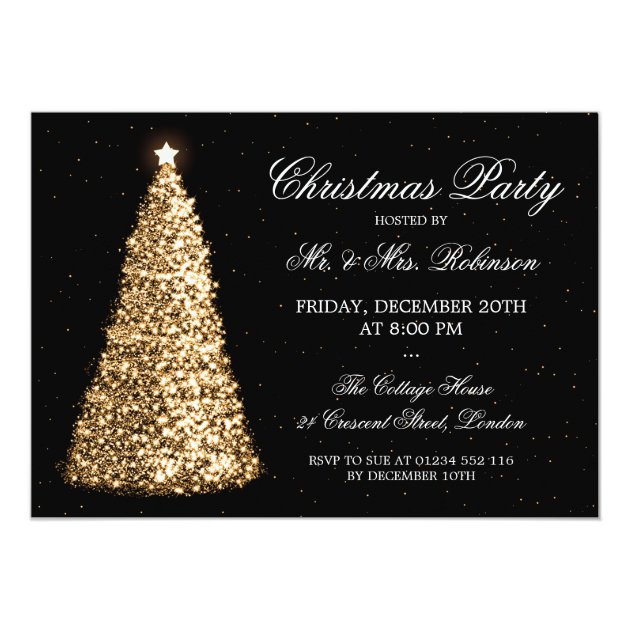 Elegant Gold Christmas Tree Holiday Party Invitation