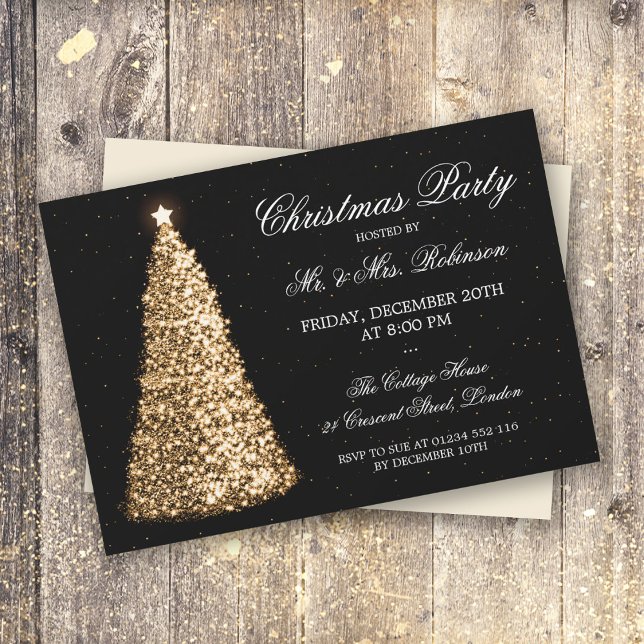 Elegant Gold Christmas Tree Holiday Party Invitation (Creator Uploaded)