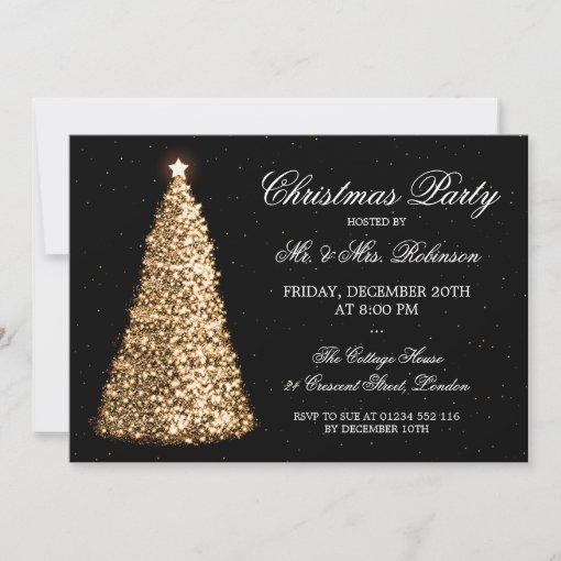 Elegant Gold Christmas Tree Holiday Party Invitation | Zazzle