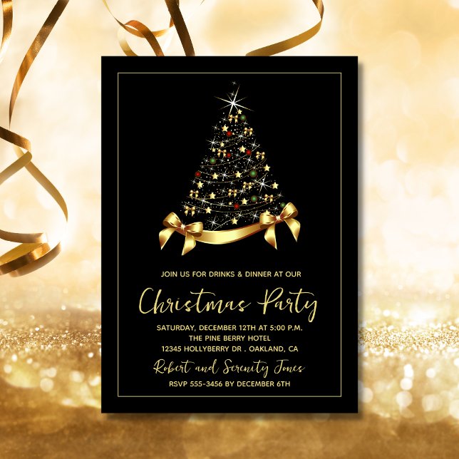 Elegant Gold Christmas Tree Holiday Party Invite (Creator Uploaded)