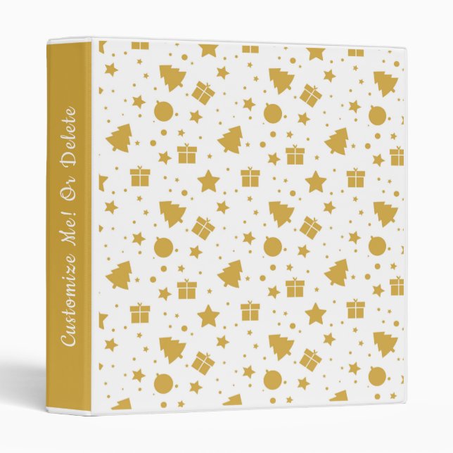 Elegant Gold Christmas Tree Holiday Personalized 3 Ring Binder (Front/Spine)