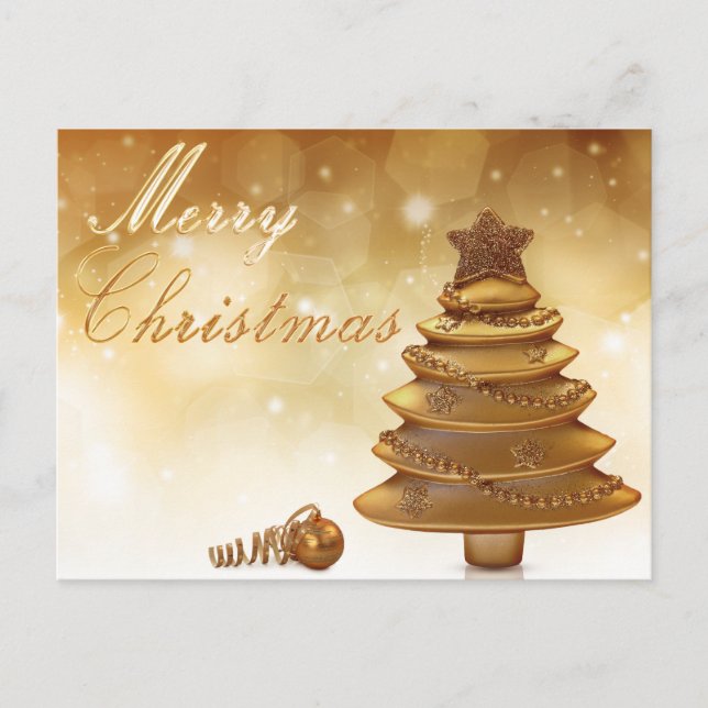 Elegant Gold Christmas Tree Holiday Postcard (Front)