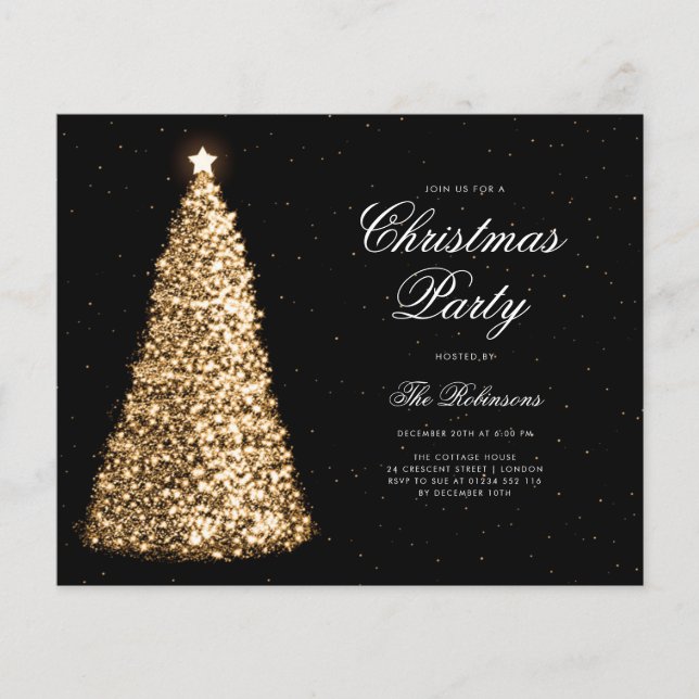 Elegant Gold Christmas Tree Invite Program Menu Flyer (Front)