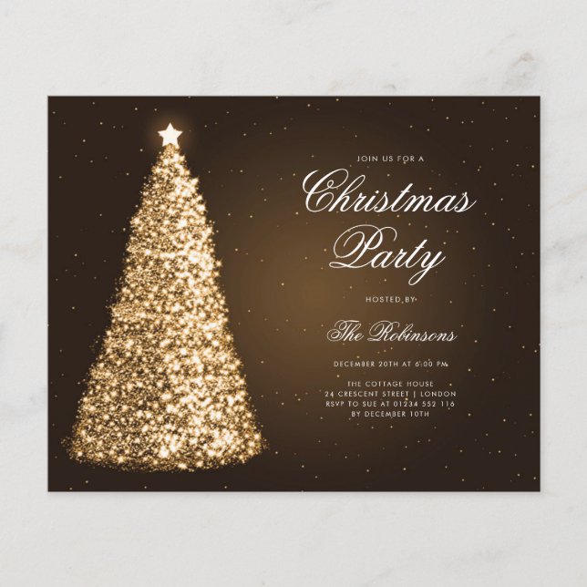 Elegant Gold Christmas Tree Invite Program Menu Flyer (Front)