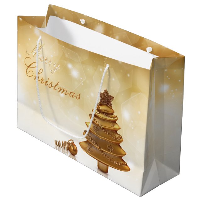 Elegant Gold Christmas Tree Large Gift Bag (Front Angled)