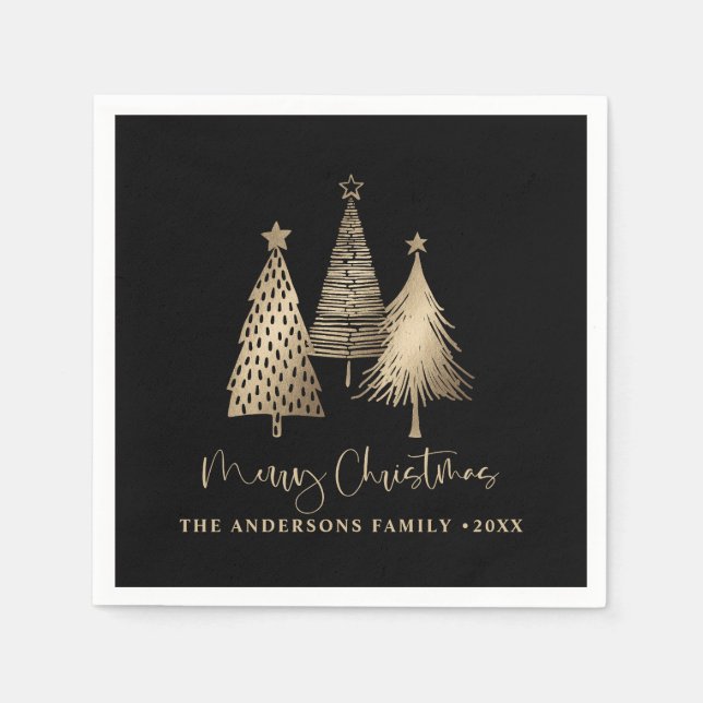 Elegant Gold Christmas Tree Merry Christmas  Napkins (Front)