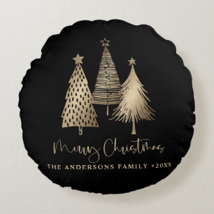 Elegant Gold Christmas Tree Merry Christmas Round Pillow