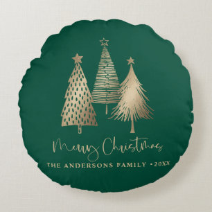 Elegant Gold Christmas Tree Merry Christmas  Round Pillow