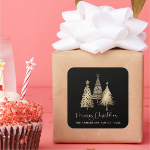 Elegant Gold Christmas Tree Merry Christmas Square Sticker