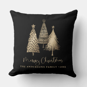 Elegant Gold Christmas Tree Merry Christmas Throw Pillow