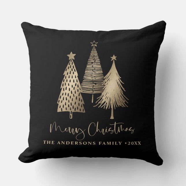 Elegant Gold Christmas Tree Merry Christmas  Throw Pillow (Front)