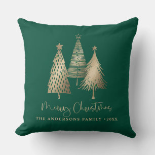 Elegant Gold Christmas Tree Merry Christmas Throw Pillow