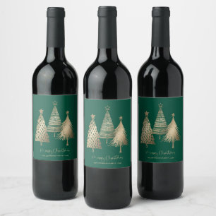 Elegant Gold Christmas Tree Merry Christmas Wine Label