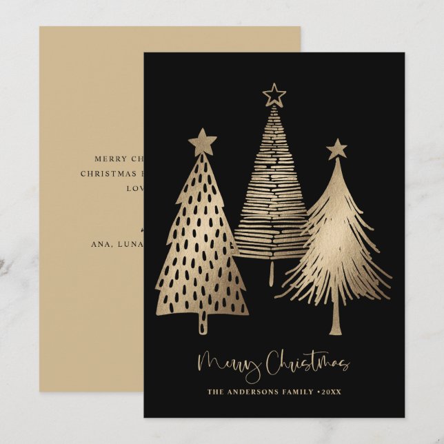 Elegant Gold Christmas Tree Non Photo  Holiday Card (Front/Back)