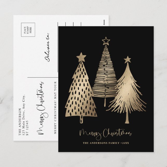 Elegant Gold Christmas Tree Non Photo  Holiday Postcard (Front/Back)