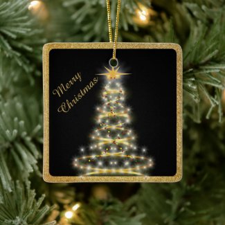 Elegant Gold Christmas Tree on Black 