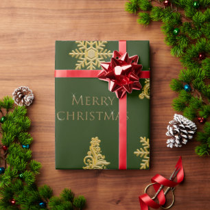 Elegant Gold Christmas Tree on Dark Green Wrapping Paper
