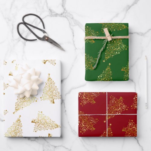 Elegant gold Christmas tree pattern   Wrapping Paper Sheets