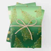 Elegant Gold Christmas Tree Pattern Wrapping Paper Sheets