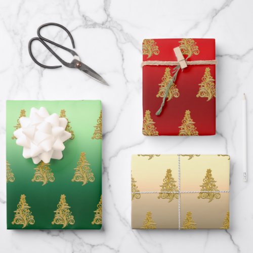 Elegant Gold Christmas tree pattern   Wrapping Paper Sheets