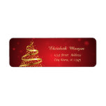 Elegant Gold Christmas Tree, Red Label<br><div class="desc">Elegant gold Christmas tree on a red background. An elegant and sophisticated design. Customize with your name and address details.</div>