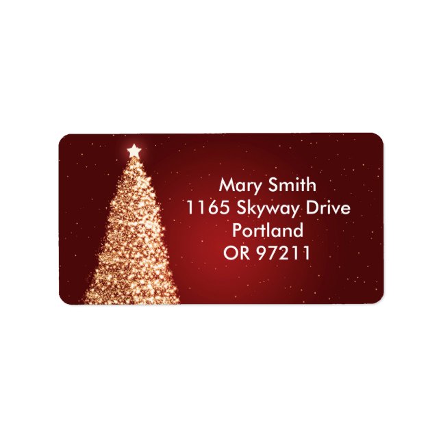 Elegant Gold Christmas Tree Red Label (Front)