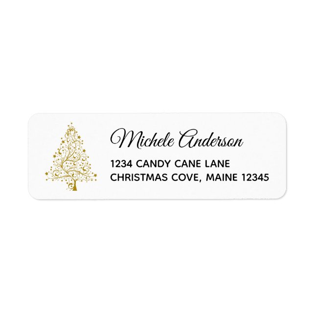 Elegant Gold Christmas Tree Return Address Label (Front)