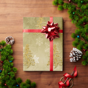 Elegant Gold Christmas Tree & Snowflake Pattern Wrapping Paper