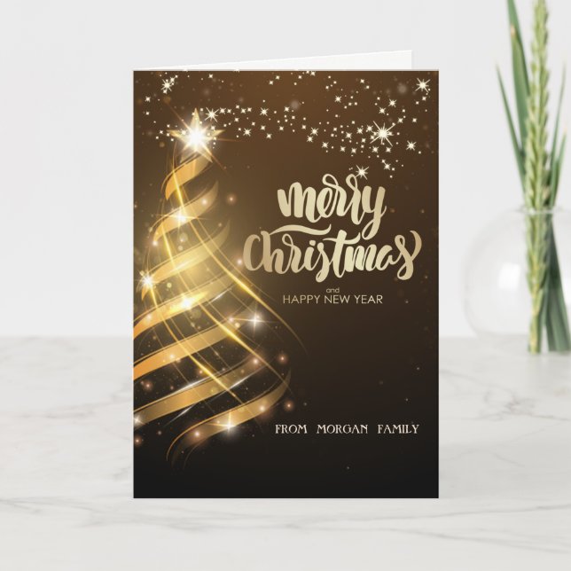 Elegant Gold Christmas Tree Star Holiday Card (Front)