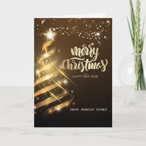 Elegant Gold Christmas Tree Star Holiday Card
