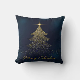 Elegant Gold Christmas Tree Throw Pillow