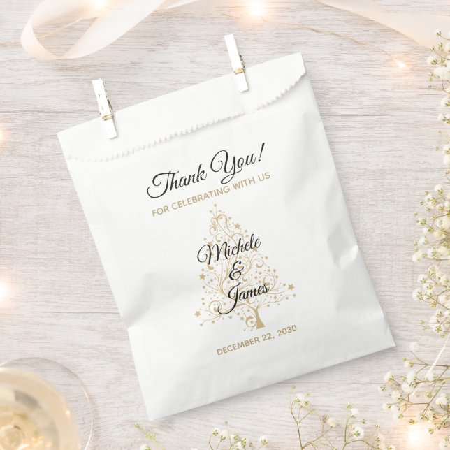 Elegant Gold Christmas Tree Winter Wedding Favor Bag (Clipped)