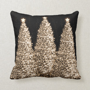 Elegant Gold Christmas Trees Black Throw Pillow
