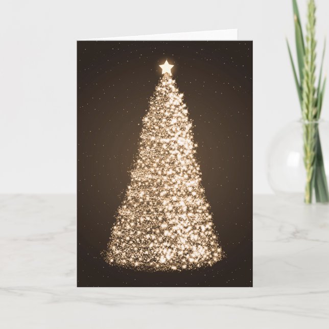 Elegant Gold Christmas Trees Brown Holiday Card (Front)