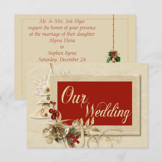 Elegant Gold Christmas Wedding Invitation (Front/Back)